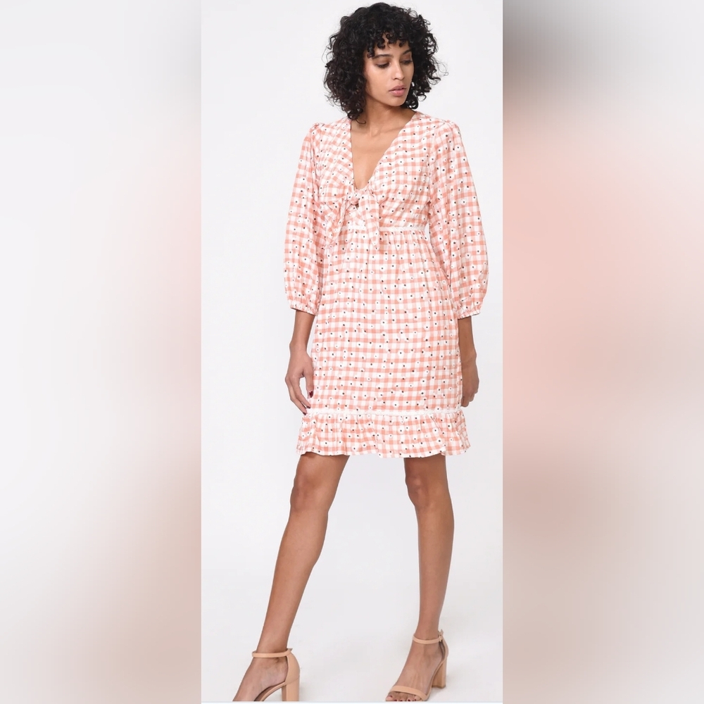 Greylin Collection Dorothy Daisy Gingham Tie Front Dress Size XS